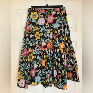 Black  liberty print midi two tiered skirt